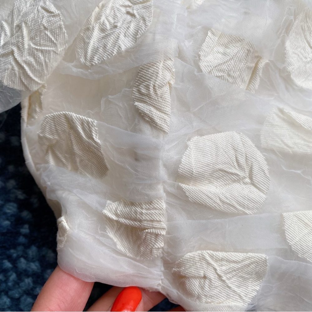 π ZARA BOHO IVORY POLKA DOT SHEER PUFF SLEEVE CROP TOP! - Picture 12 of 16